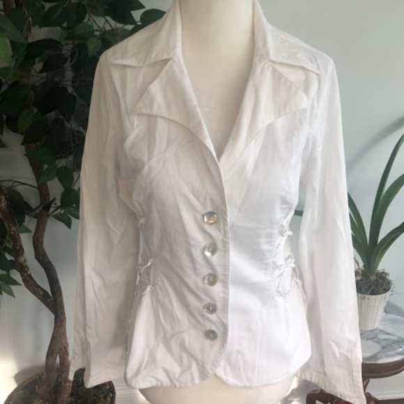 Anne Fontaine White Lace Up Button Front Shirt 42 - Picture 1 of 7